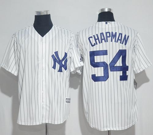 Yankees #54 Aroldis Chapman White Strip New Cool Base Stitched MLB Jersey